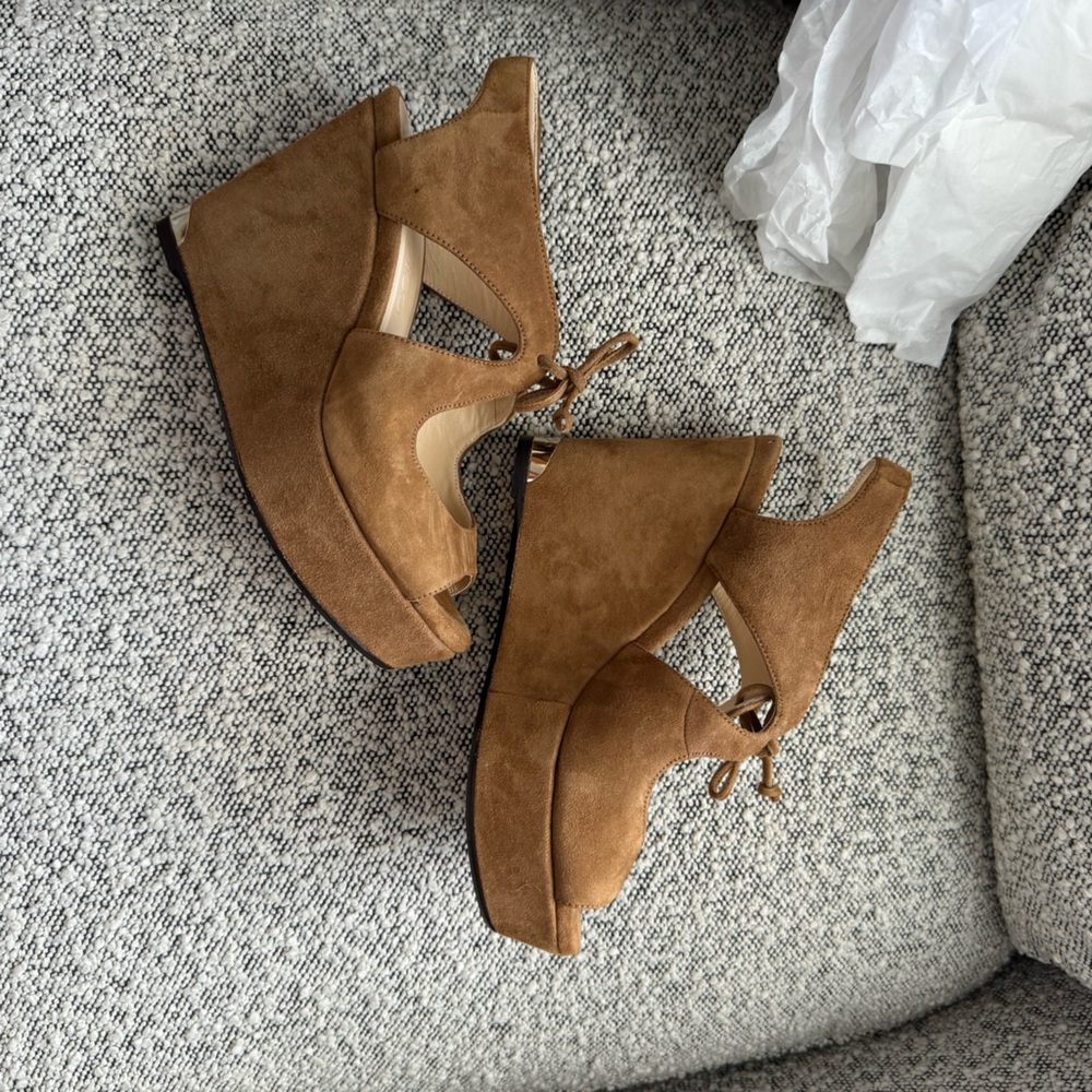 JIMMY CHOO SUEDE PLATFORM WEDGES 35.5